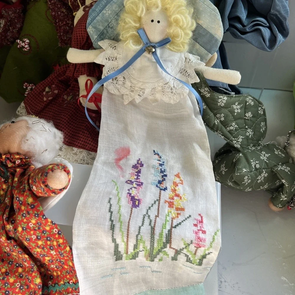 Vintage‎ Cottage Core Christmas Angel Decor Wood Fabric Country Lot Of 14